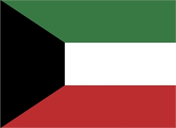[ai] The flag of Kuwait, featuring three horizontal stripes of green, white, and red, with a black trapezium on the left side.